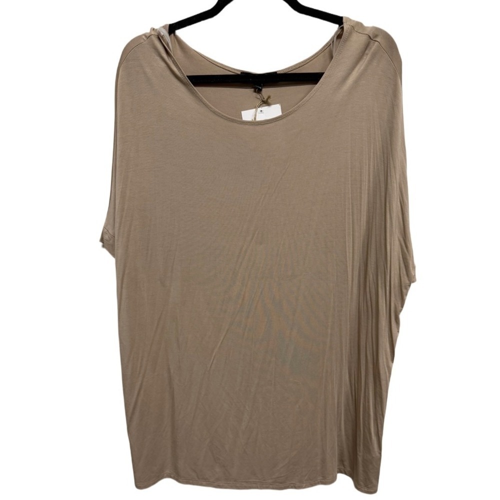 Bamboo tan cream short sleeve lounge tunic Women's large oversized comfort NWT